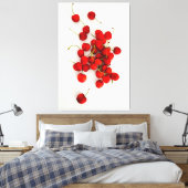 Rode kersen in natuurlijk licht liggen op wit canvas afdruk (Insitu (Slaapkamer))