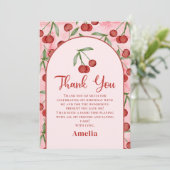 Rode Kersen Meisje Verjaardag Bedankkaart (Staand voorkant)