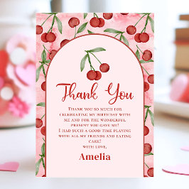 Rode Kersen Meisje Verjaardag Bedankt Kaart