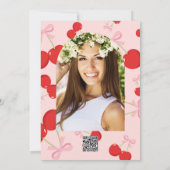 Rode Kersen met Roze Boog Coquette Bachelorette Kaart (Achterkant)