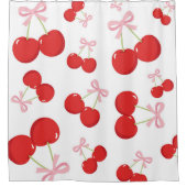 Rode Kersen met Roze Bow Coquette Cottage Chic Douchegordijn (Voorkant)