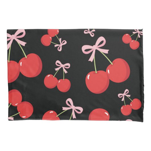 Rode Kersen met Roze Bow Coquette Cottage Chic Kussensloop (Voorkant)