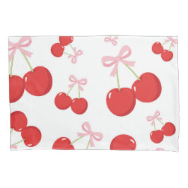 Rode Kersen met Roze Bow Coquette Cottage Chic Kussensloop