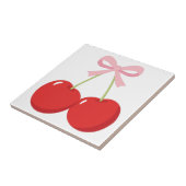 Rode Kersen met Roze Bow Coquette Cottage Chic Tegeltje (Zijkant)