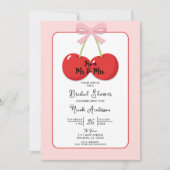 Rode Kersen met Roze Bow Coquette Vrijgezellenfees Kaart (Voorkant)
