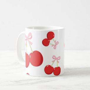 Rode kersen met roze lint Coquette Cottage Chic Koffiemok