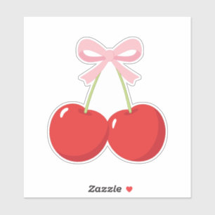 Rode kersen met roze lint Coquette Cottage Chic Sticker