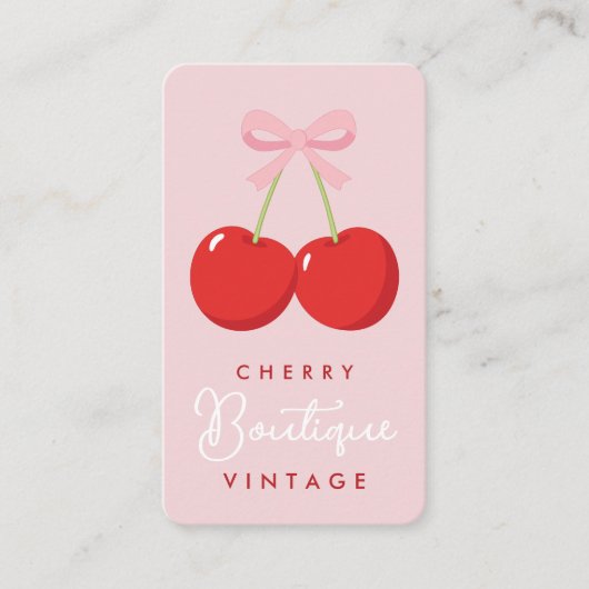 Rode kersen met roze strik Coquette Boutique Visitekaartje (Voorkant)