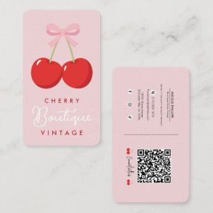 Rode kersen met Roze Strik Coquette Boutique Visitekaartje