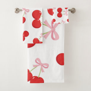 Rode kersen met roze strik Coquette Cottage Chic Bad Handdoek