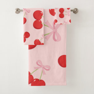 Rode kersen met roze strik Coquette Cottage Chic Bad Handdoek