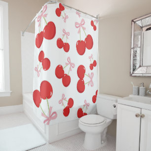 Rode kersen met roze strik Coquette Cottage Chic Douchegordijn