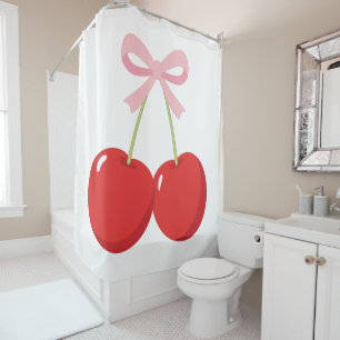 Rode kersen met roze strik Coquette Cottage Chic Douchegordijn