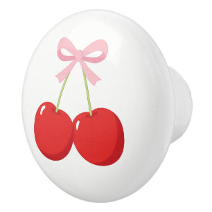 Rode kersen met roze strik Coquette Cottage Chic Keramische Knop