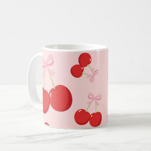 Rode kersen met roze strik Coquette Cottage Chic Koffiemok