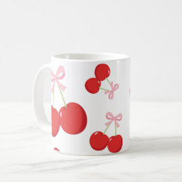 Rode kersen met roze strik Coquette Cottage Chic Koffiemok