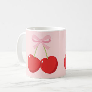 Rode kersen met roze strik Coquette Cottage Chic Koffiemok