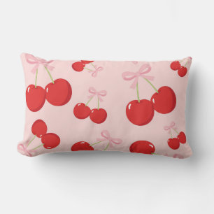 Rode kersen met roze strik Coquette Cottage Chic Kussen