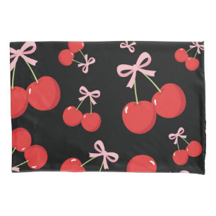 Rode kersen met roze strik Coquette Cottage Chic Kussensloop
