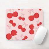 Rode kersen met roze strik Coquette Cottage Chic Muismat (Met muis)