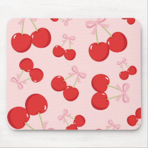 Rode Kersen Met Roze Strik Coquette Cottage Chic Muismat