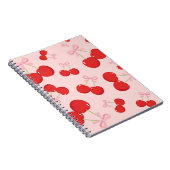 Rode kersen met roze strik Coquette Cottage Chic Notitieboek (Rechterzijde)