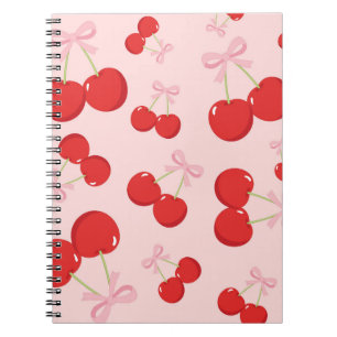 Rode kersen met roze strik Coquette Cottage Chic Notitieboek