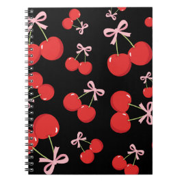 Rode kersen met roze strik Coquette Cottage Chic Notitieboek