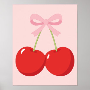 Rode kersen met roze strik Coquette Cottage Chic Poster