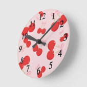 Rode kersen met roze strik Coquette Cottage Chic Ronde Klok (Hoek)