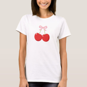 Rode kersen met roze strik Coquette Cottage Chic T-shirt