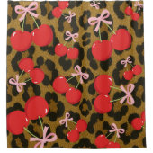 Rode kersen met roze strik Coquette Leopard Print Douchegordijn (Voorkant)
