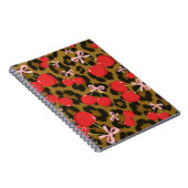 Rode kersen met roze strik Coquette Leopard Print Notitieboek (Rechterzijde)
