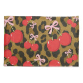 Rode kersen met roze strik Coquette luipaardprint Kussensloop (Achterkant)