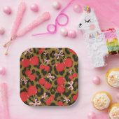 Rode kersen met roze strik Coquette luipaardprint Papieren Bordje (Feest)