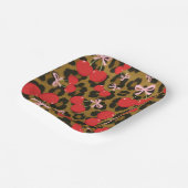 Rode kersen met roze strik Coquette luipaardprint Papieren Bordje (Gebogen)