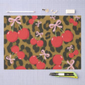 Rode kersen met roze strik Coquette luipaardprint Tissuepapier (Craft)
