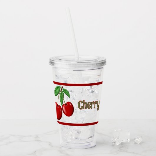 Rode kersen ontwerp gepersonaliseerd acryl drinkbeker (Voorkant ijs)