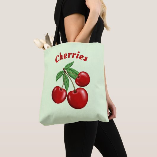 Rode Kersen Ontwerp op Maat Tote Bag (Dichtbij)