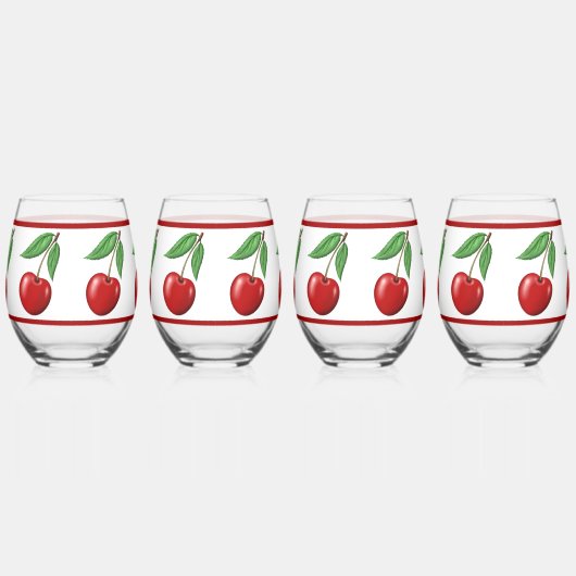Rode Kersen Ontwerp Wijnglas Zonder Voet (Rechts)