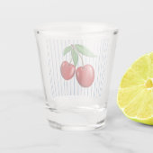 Rode kersen op blauw gestreept patroon shot glas (Achterkant)