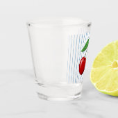 Rode kersen op blauw gestreept patroon shot glas (Links)