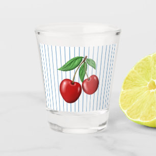 Rode kersen op blauw gestreepte patroon shot glas