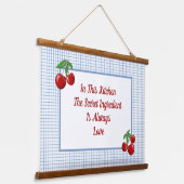 Rode kersen op Blauwe Keuken Hangend Wandkleed (Gebogen)