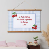 Rode kersen op Blauwe Keuken Hangend Wandkleed (Slaapkamer)