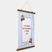 Rode kersen op Blauwe Keuken van de Afdruk Hangend Wandkleed (Gebogen)