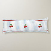 Rode Kersen op Blauwe Strepen Patroon Lichaamskussen (Achterkant)