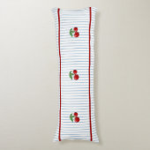 Rode Kersen op Blauwe Strepen Patroon Lichaamskussen (Voorkant Verticaal)