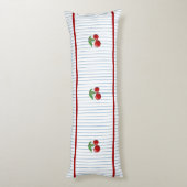 Rode Kersen op Blauwe Strepen Patroon Lichaamskussen (Achterkant (Verticaal))