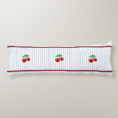 Rode Kersen op Blauwe Strepen Patroon Lichaamskussen (Voorkant)